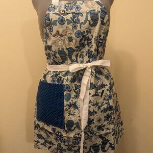 NWT Handmade Reversible Apron - skeleton mermaids and dots - One Size - OOAK
